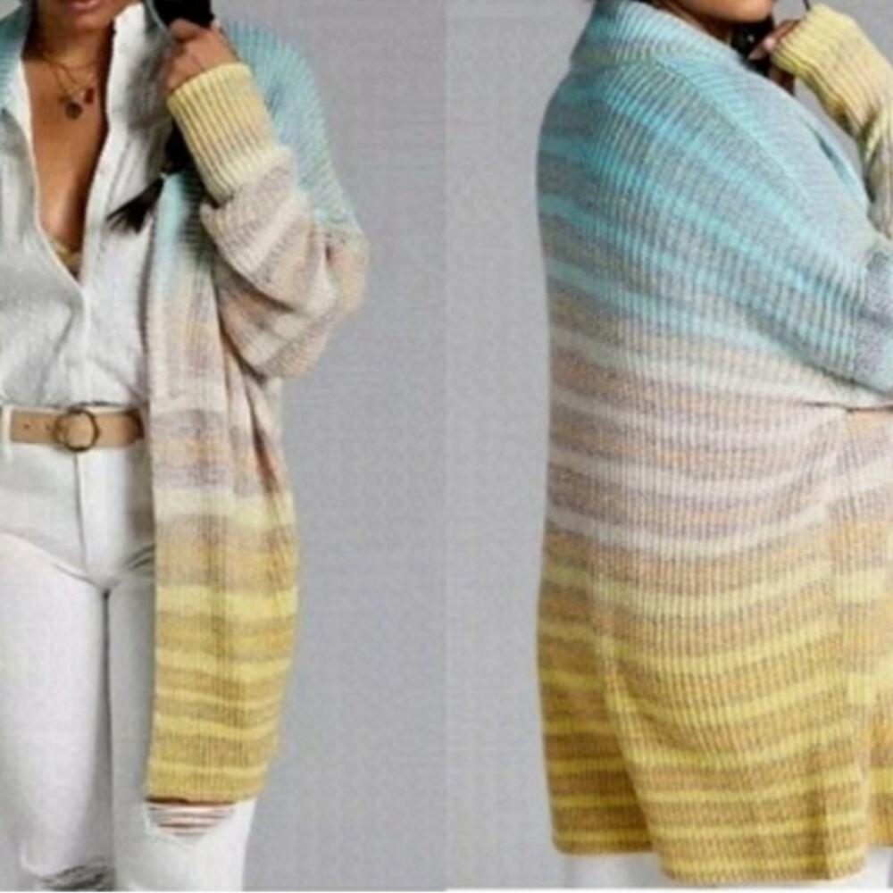 ANTHRO PILCRO Space-Dyed Colorful Ombre Knit Beachy Spring Oversized Cardigan XS